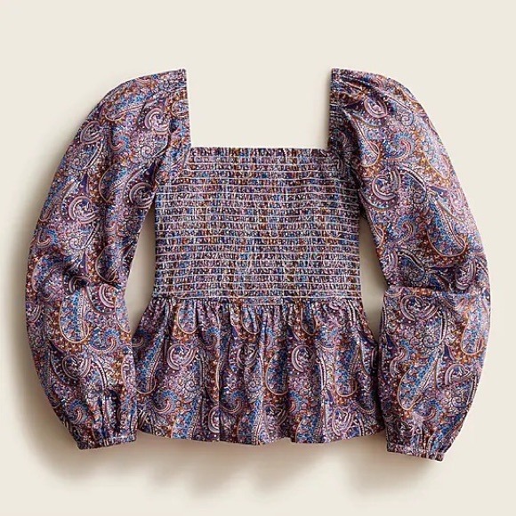 NWT J.Crew Puff-sleeve smocked top in Liberty® Tropical Prince print M - Picture 2 of 9